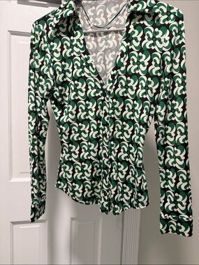 Zara Green & White Geometric Floral Button-Down Shirt